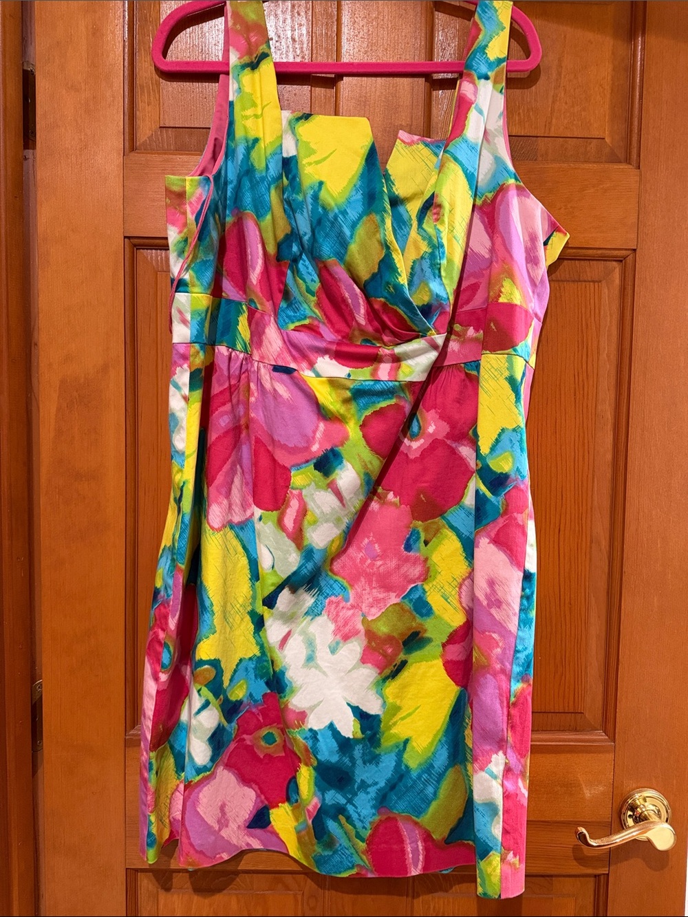 Donna Morgan Vibrant Floral Midi Dress - Pink, Yellow & Blue